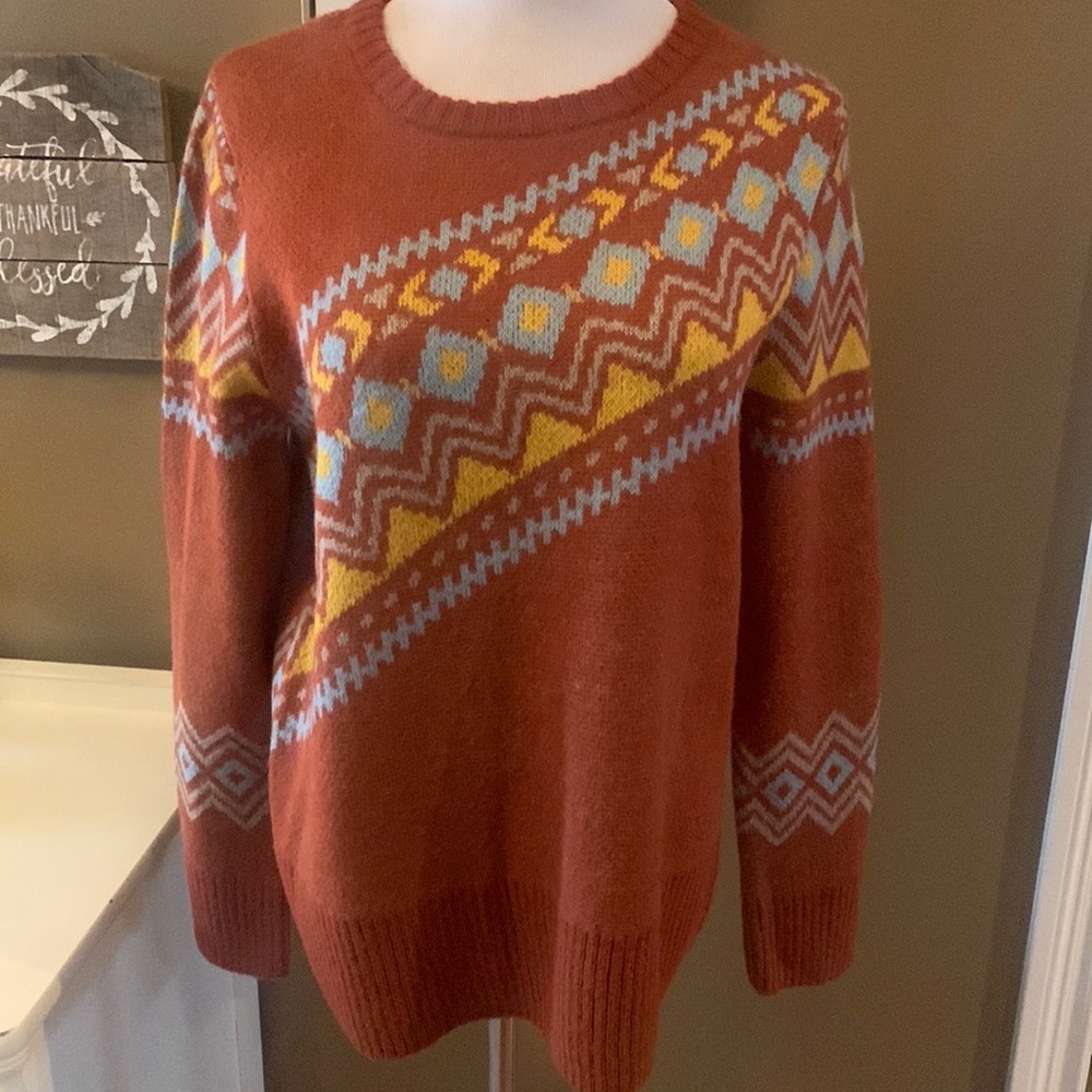 Savanna Jane Sweater Geometric Pattern Crew Neck Women's Size M